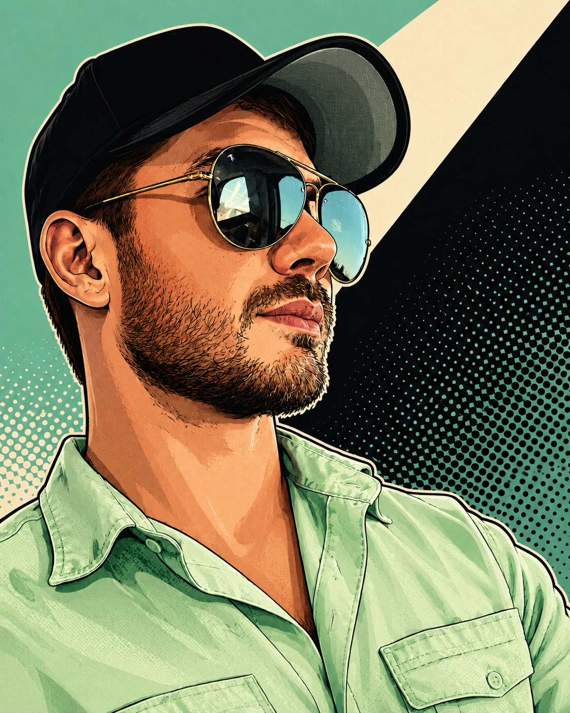 Pop-art portrait of Dominik, founder of checklyn